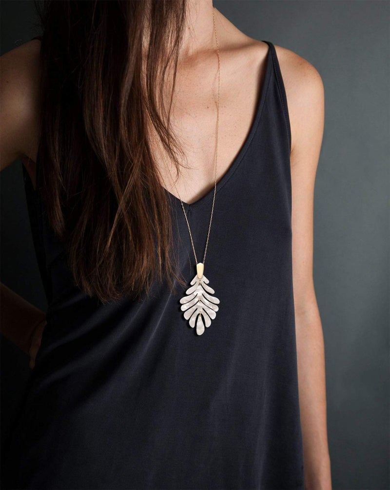 ARATLENCH Acrylic Pendant necklace Earrings â€“ Long Statement Leaf Charm Necklace Tortoise Resin Palm Leaf Earrings Fashion Necklaces Earrings for Women (White) - Image 3
